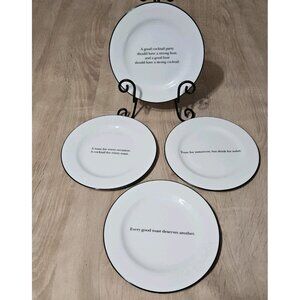 Pottery Barn Cocktail Quote Salad Dessert Plates - Set of 4 - Vintage Ceramic